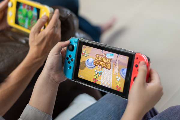 Two people playing video games.
