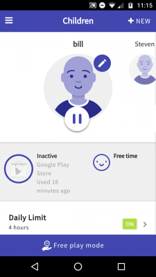 The child's page in the parent's app