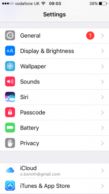 Settings app on Apple